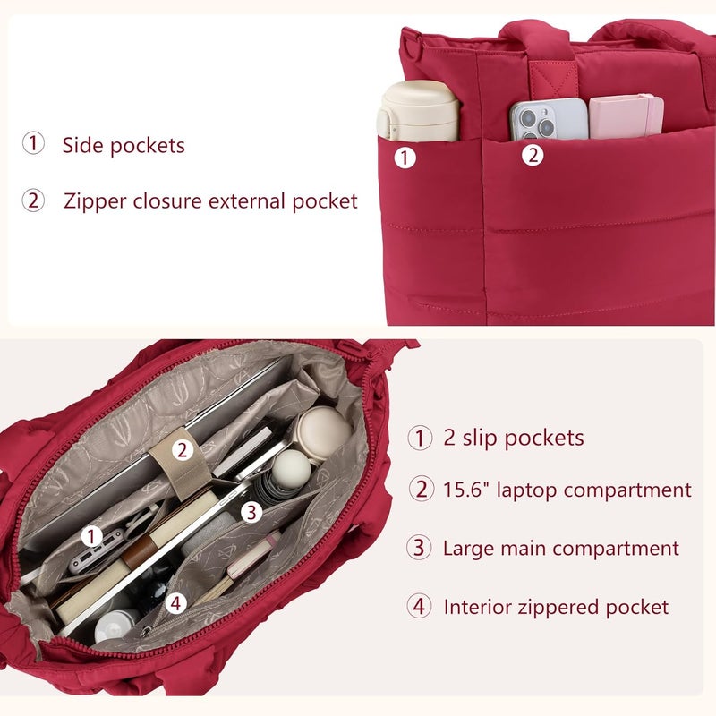 GASSDA Tote Bag for Women Puffer Tote Bag Large Nurse Bags Shoulder Handbag with Zipper for Work Travel - Image 4